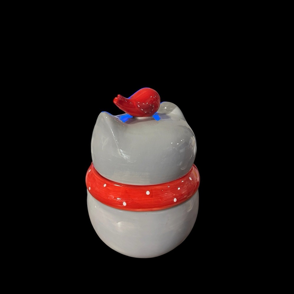 Boston Warehouse Snowy Owl Cookie Jar Red Scarf Bird Lid 9" Christmas - Picture 3 of 8